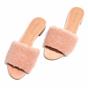 Madewell Jackson fuzzy shearling pink slide sandals 6